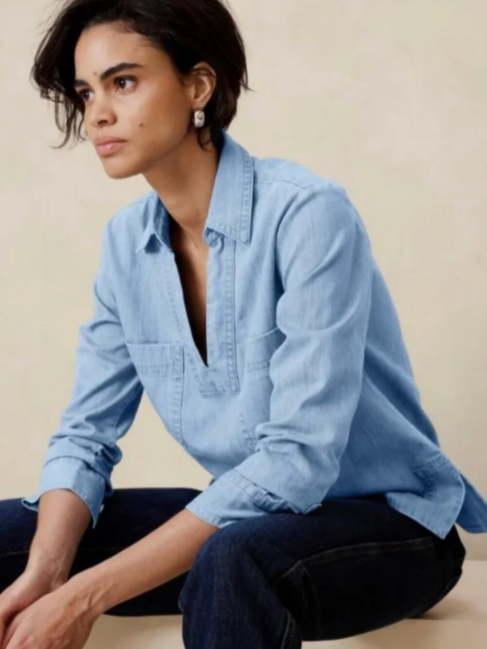 Banana Republic Factory - Denim Band-Hem Shirt - Light Wash